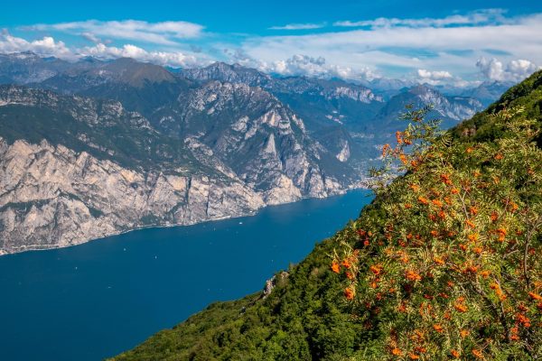 Панорамна гледка към езерото Лаго ди Гарда, Италия